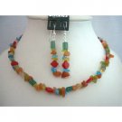 NS360  Handmade Necklace Sets Multi Colored Stone Nuggets And Stone Chip