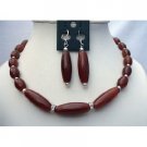 NS417 Carnelian Bead Necklace Set w/ Bali Silver Spacing & Sterling Silver Earrings
