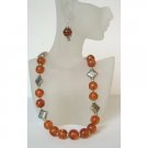 NS439  Handmade Ethni Amber Necklace With Sterling Silver Earrings & Bali Silver Spacing