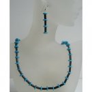 NS460  Onyx Tube And Turquoise Rings Necklace Set w/ Sterling Silver Earrings