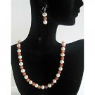 NS488 Freshwater Pearls Cat Eye Necklace Set Bead Jewelry Set w/ Sterling Silver Earrings