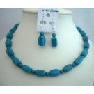 NS357  Custom Handcrafted Turquoise Jewelry Barrel & Round Turquoise Beads Necklace Set