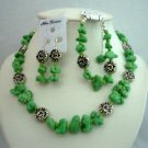 NS350 Stone Beads Dyed Lime Green Turquoise Beads & Bali Silver Necklace Earrings & BraceletSet