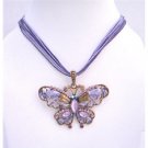 N385  Cool Soothing Delicate Purple Color Butterfly Necklace w/ Genuine Swarovski Crystals