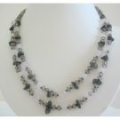 N499  Handmade White Opal Necklace w/ Smokey Quartz & Onyx Chips Sterling Silver Clasp Necklace