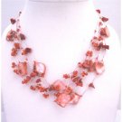 N106  Coral & Shell Multistring Necklace Red Beads Coral Shell Necklace