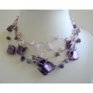 N425  Amethyst Nugget Purple Shell & Beads Necklace Multi String Amethyst Tone Necklace