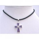N361  Cross Jewelry Necklace Amethyst Cross Pendant Vintage Pendant