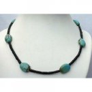 N408  Custom Jewelry Genuine Onyx Tube Beads w/ Genuine Flat Autumn Turquoise Bead Necklace