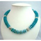 N364  Handcrafted Genuine Turquiose Rings Beads w/ Bali Silver Metal Necklace