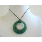 N104  Gorgeous Green Glass Round Pendant Necklace Black Chord Necklace w/ Glass Pendant