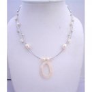 N451  Cream Shell Pendant Freshwater Pearls w/ Bali Silver Beads Double Stranded Wire Neckalce