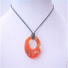 N111Murano Glass Oval Citrine Orange Pendant Hand Painted Pendant w/ Black Chord Necklace