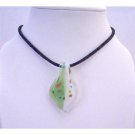 N653 Murano Leaf Glass Pendant Hand Painted Genuine Glass Pendant w/ Chord Necklace