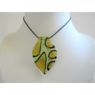 N581  Sexy Painted Glass Leaf Pendant Necklace w/ Black Chord Necklace