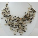 N566  Tiger Eye Nugget Necklace w/ Opal Stone Chip Multiple Drop Tassel Lovely Necklace