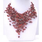 N601  Coral Stone Nugget Necklace Stone Chip Multiple Drop Tassel Lovely Necklace