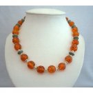 N355  Genuine Amber Beads Jewelry Necklace w/ Bali Silver Spacing Round Beads