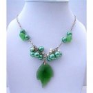 N513  Emerald Crystals Leaf Pendant Fashion Jewelry w/ Simulated Crystals Pendant and Pearls