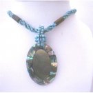 N631  Turquoise Beaded Multi Strands Necklace w/ Abalone Shell Pendant Cream Color