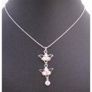 UNE222  Cubic Zircon Dangling Pendant Necklace Silver Frame Dangling Embedded w/ Cubic Zircon