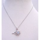 UNE219  Fish Pendant Necklace Fully Embedde w/ Cubic Zircon In Silver Chain