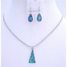 U046  Triangle Pendant Set Dyed Dark Blue Mother Shell Necklace Set