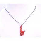 UNE203  Red Reindeer Pendant Black Beaded Choker Necklace w/ Sparkling Red Cubic zircon Pendant