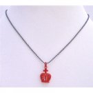 UNE210  Crown Pendant Necklace Shimmering Red Crown w/ Red CZ Pendant Neckalce