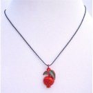 UNE209  Red Apple Pendant Black Beaded Necklace
