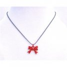 UNE212  Bow Pendant Choker Necklace Red Bow w/ Red Cz Pendant Necklace