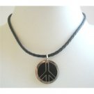 U141  Mercedes Logo Pendant In Black Knitted Chord Necklace