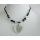 UNE130  PUre White Heart Pendant Necklace Cat Eye White Heart Black Beaded Choker Necklace