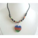 UNE121  Heart Pendant Choker Colorful Tri Cat Eye Heart Pendant Necklace Choker
