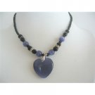 UNE143  Amethyst Heart Pendant Necklace Cat Eye Heart Pendant Black Beaded Choker Necklace