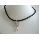 UNE117  Key Bling Bling Pendant Choaker Black Velvet Chord Necklace
