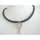 UNE133  Cubic Zircon Key Pendant Necklace Black Velvet Chord Choker