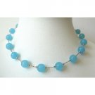 UNE069  Blue Glass Faceted Beads Choker Necklace