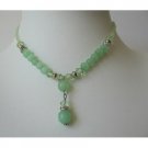 UNE087Crystals Bead Necklace w/ Green Beads & Simulated Erinite Crystals Choker & Drop Down