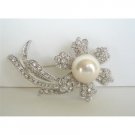 B054  Single Stud Sunflower w/ Long Leaf FLOWER PIN BROOCH Embedded w/ CZ