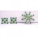 B298  Peridot Emerald Green Crystals Round Brooch WIth Matching Earrings New Combo