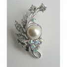 B116  AB Crystals Brooch/Pin w/ Pearls & Cubic Zircon Decorated Brooch