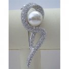 B066  Dress Brooch Pearls Stud BROOCH SILVER TONE JEWELRy & Embedded w/ CZ