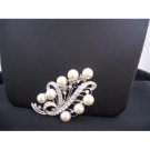 B267  Ivory Pearls Bridal Bridemaides Brooch Silver Casting 3 Inches Long