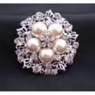 B169  Bridal Brooch Ivory Pearls w/ Cubic Zircon Nest Style Brooch w/ Sparkling Simulated Diamond