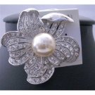 B101  Sunflower Pearls Elegant Sophisticated Brooch Pin w/ Cubic Zircon Bud Decorated Brooch