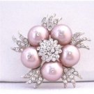 B309 Sparkling Diamond Brooch Genuine Swarovski Powder Rose Pearls Wedding Brooch
