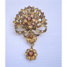 B160  Victorian Style Brooch Copper Brooch w/ Smoked Topaz & Lite Smoked Crystals Brooch
