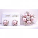 B314  Pearls Diamond Brooch Earrings NEW Combo Wedding Jewelry
