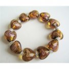 TB552  Stretchable Bracelet Millefiori Brown Heart Beaded w/ Bali Silver Spacer Bracelet